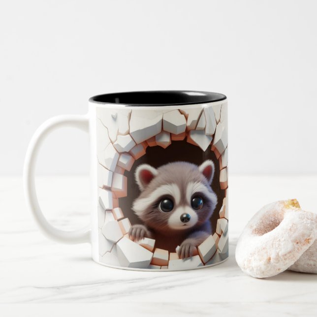Caneca De Café Em Dois Tons Bebê-guaxinim-guaxinim-de-cacau quente (Com Donut)