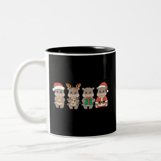 Caneca De Café Em Dois Tons Bebê Hippo Moo Deng Natal (Esquerda)