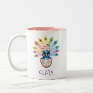 Caneca De Café Em Dois Tons Bebê Pavão Fofo Saindo do Ovo de Páscoa