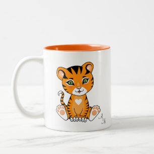 Caneca De Café Em Dois Tons Bebê Tigre Fofo Animal Cartoon & Monograma
