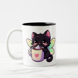 Caneca De Café Em Dois Tons Bebendo de gato-de-fada-bonito, chocolate quente