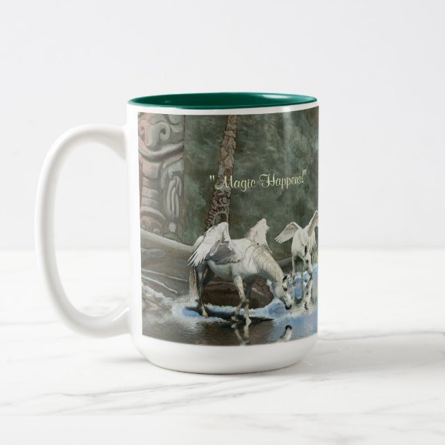 Caneca De Café Em Dois Tons BEBENDO PEGASI & TOTEMS Fantasy Art Mug (Esquerda)