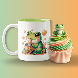 Caneca De Café Em Dois Tons Bebendo Verde Laranja Boba Chá