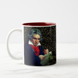 Caneca De Café Em Dois Tons Beethoven Music Composer Black Dourada Stars Mug