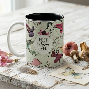 Caneca De Café Em Dois Tons Beija-flor Floral Melhor Mãe de Todos os Tempos