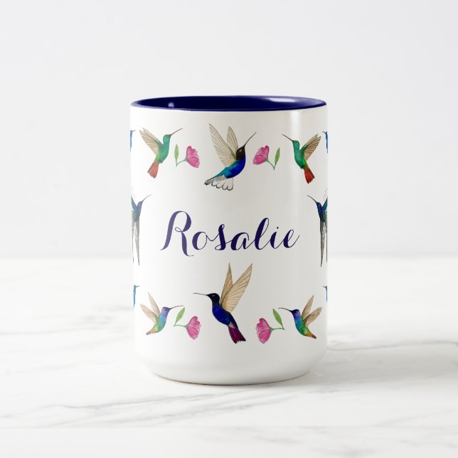 Caneca De Café Em Dois Tons Beija-flores Personalizados (Centro)
