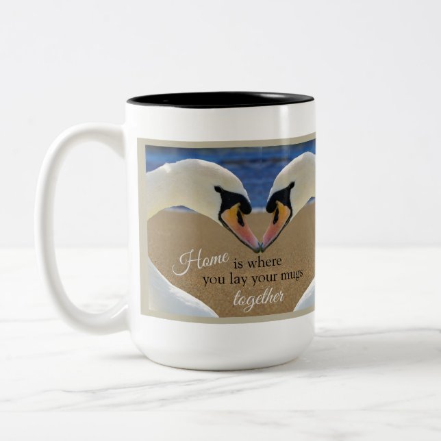 Caneca De Café Em Dois Tons Beijar Cisnes (Esquerda)