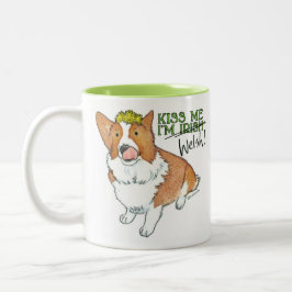 Caneca De Café Em Dois Tons Beije-me Sou galês - Corgi Saint Patrick's Day Mug