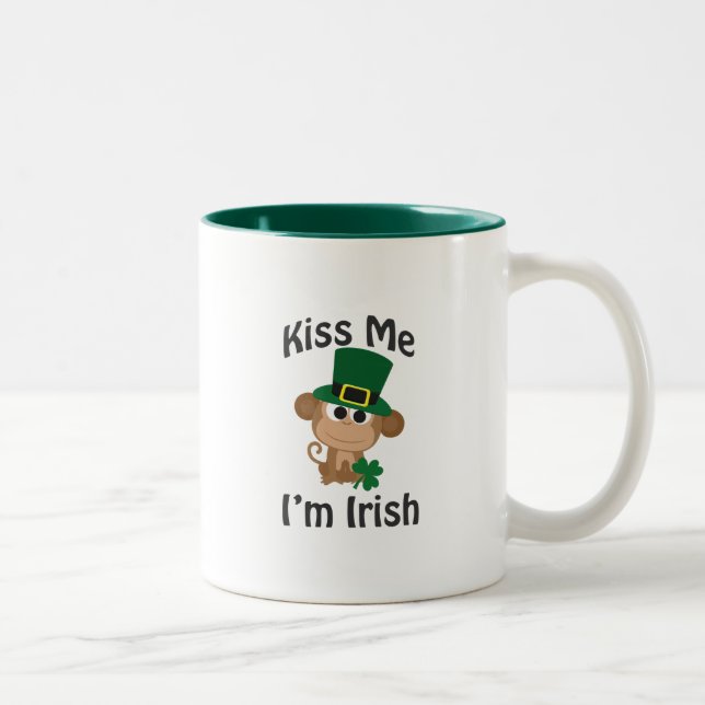 Caneca De Café Em Dois Tons Beije-me, sou irlandês! Macaco (Direita)