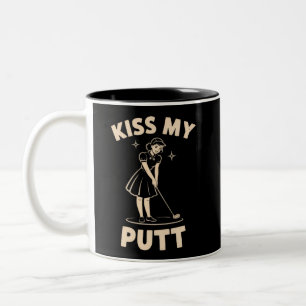 Caneca De Café Em Dois Tons Beije Meu Putt Retro Vintage 1940 Amantes de Golfe