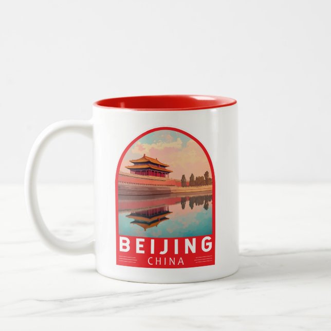 Caneca De Café Em Dois Tons Beijing China Travel Art Emblem (Esquerda)