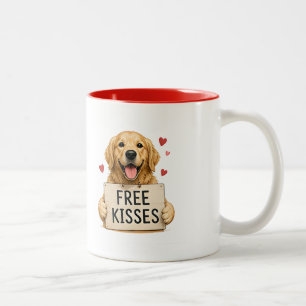 Caneca De Café Em Dois Tons 🐾 Beijos Gratuitos Cachorro Feliz Citação Diverti
