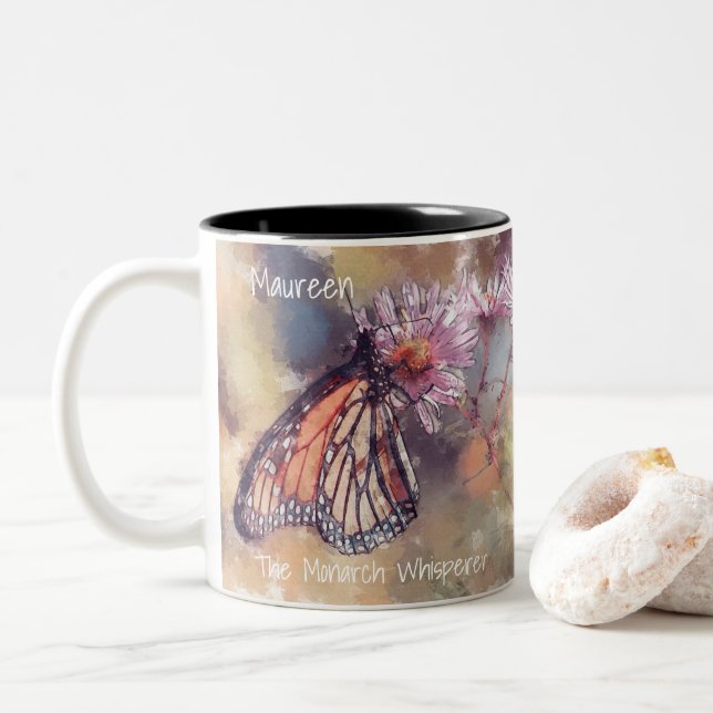 Caneca De Café Em Dois Tons Bela Aquarela, Monarca, Whisperer (Com Donut)