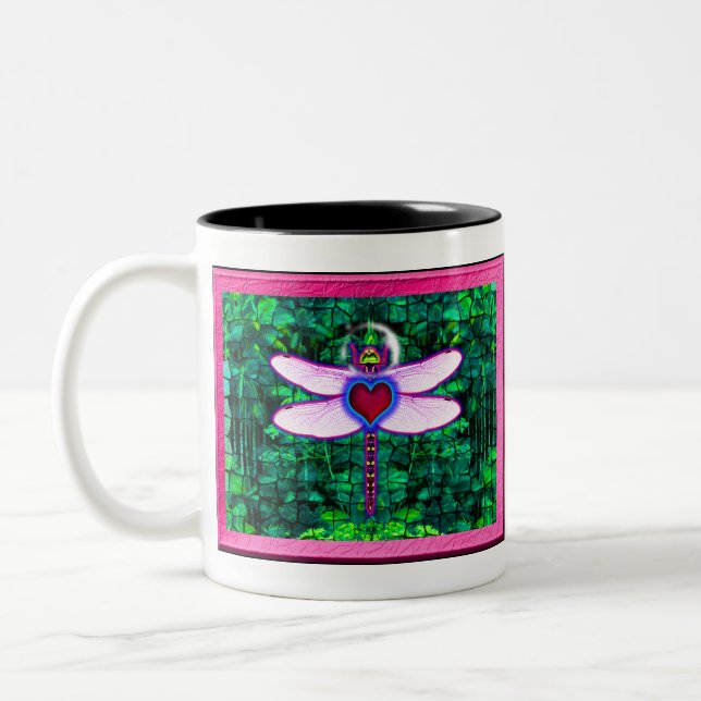 Caneca De Café Em Dois Tons Bela Artwitter "Crackel Framed Dragonfly" (Esquerda)