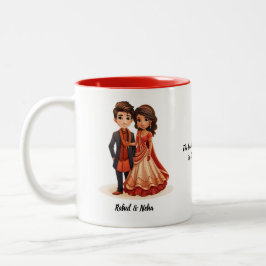Caneca De Café Em Dois Tons Bela Cartoon de Desi Bride & Groom Indian Wedding