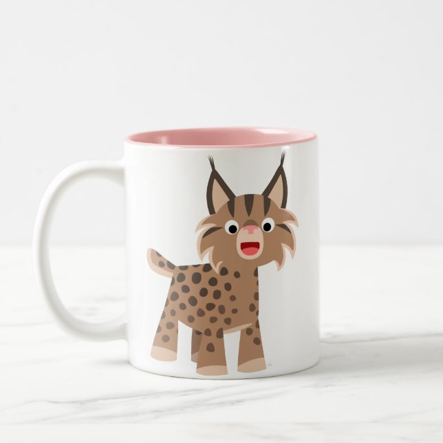 Caneca De Café Em Dois Tons Bela Cartoon Feliz Lynx Mug (Esquerda)