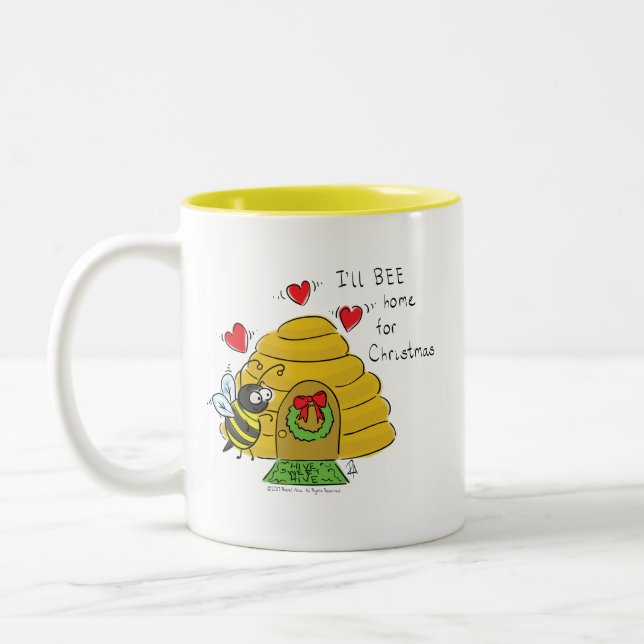 Caneca De Café Em Dois Tons Bela Festa de Natal Engraçada Cartoon (Esquerda)