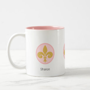 Caneca De Café Em Dois Tons Bela Flor de Lis em Rosa e Branco