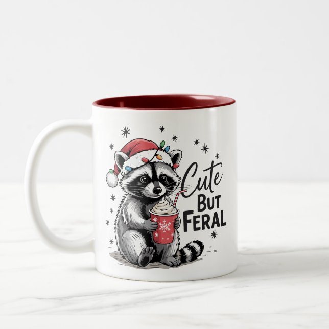 Caneca De Café Em Dois Tons Bela, mas fria, guaxinim-natalino, xmas de animais (Esquerda)