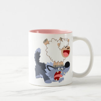 Caneca De Café Em Dois Tons Bela peça de cartoon ovelha e mug de lobo