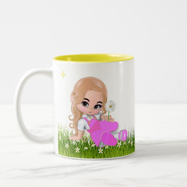 Caneca De Café Em Dois Tons Bela princesa com flores (Esquerda)