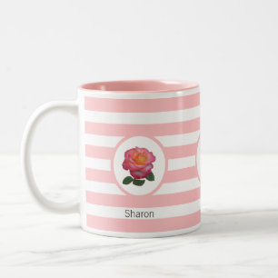 Caneca De Café Em Dois Tons Bela Rosa em Listras Rosa e Branco