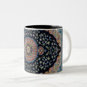 Caneca De Café Em Dois Tons Bela Tapete Kilim Antiga Oriental Azul