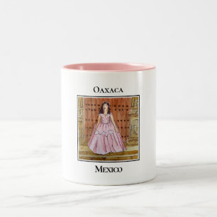 Caneca De Café Em Dois Tons Bela Tehuana em Traje de Noiva Tradicional