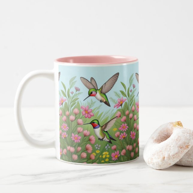 Caneca De Café Em Dois Tons Belas Aves Marinhas Voadoras (Com Donut)
