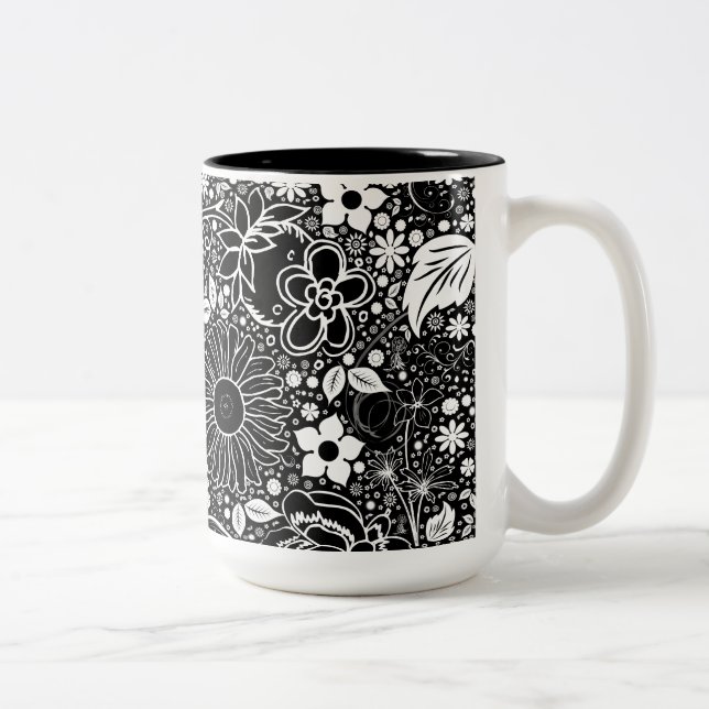 Caneca De Café Em Dois Tons Belas Botânicas Black n White Mug (Direita)