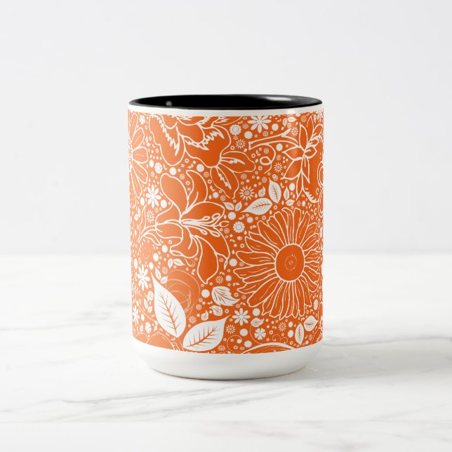 Caneca De Café Em Dois Tons Belas Botânicas Laranja Café Mug (Centro)