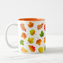 Caneca De Café Em Dois Tons Belas Folhas de Outono em Branco