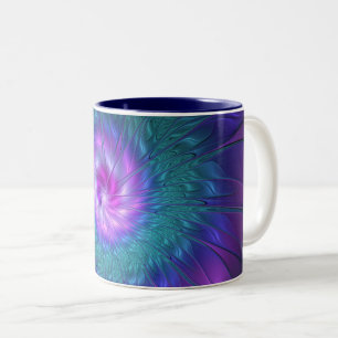Caneca De Café Em Dois Tons Beleza Floral Abstrata Arte Fractal Colorida Flor