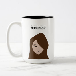 Caneca De Café Em Dois Tons Beleza Morena: Ilustração de Garota Personalizável