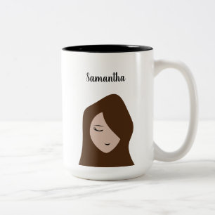 Caneca De Café Em Dois Tons Beleza Morena: Ilustração de Garota Personalizável