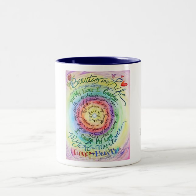 Caneca De Café Em Dois Tons Beleza na vida Arredondada Rainbow Mug (Centro)