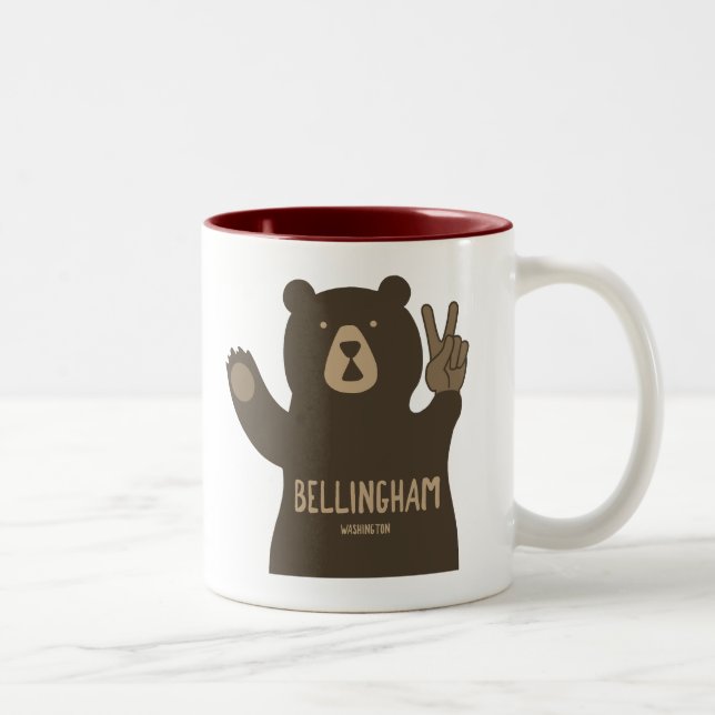 Caneca De Café Em Dois Tons Bellingham Washington Peace Bear (Direita)