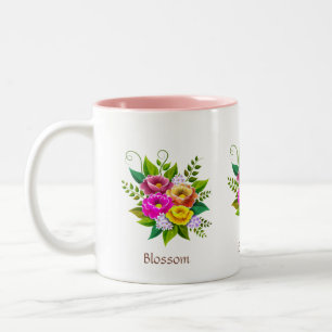 Caneca De Café Em Dois Tons Belo Buquê de Flores Coloridas