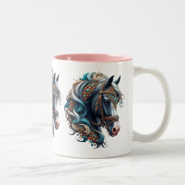 Caneca De Café Em Dois Tons Belo Cavalo com ponte encrustada de joia (Direita)