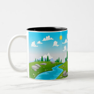Caneca De Café Em Dois Tons belo desenho paisagístico