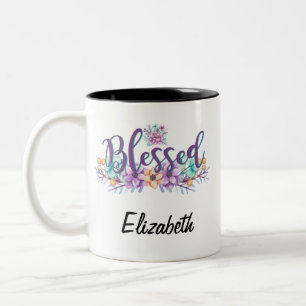 Caneca De Café Em Dois Tons Belo Floral Abençoado