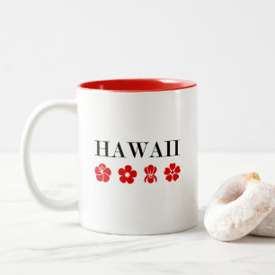 Caneca De Café Em Dois Tons Belo Havaí - Ícones da Flor Vermelha Cor-de-Luz