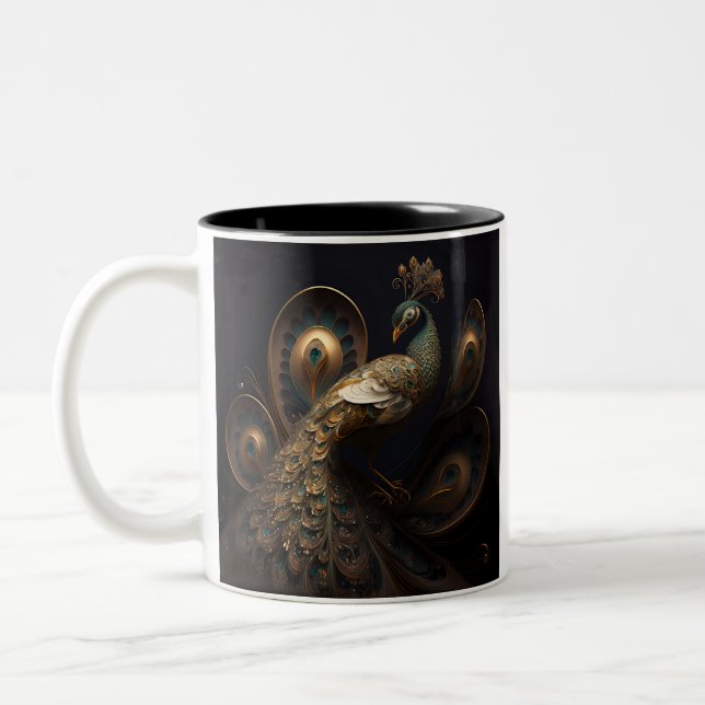 Caneca De Café Em Dois Tons Belo Ornamentado Peacock (Esquerda)