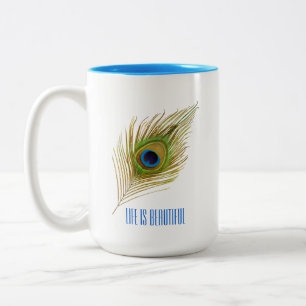 Caneca De Café Em Dois Tons Belo Pássaro Azul Pavão Pavão