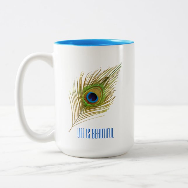 Caneca De Café Em Dois Tons Belo Pássaro Azul Pavão Pavão (Esquerda)