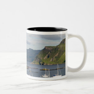 Caneca De Café Em Dois Tons Belo porto e veleiros com reflexos em