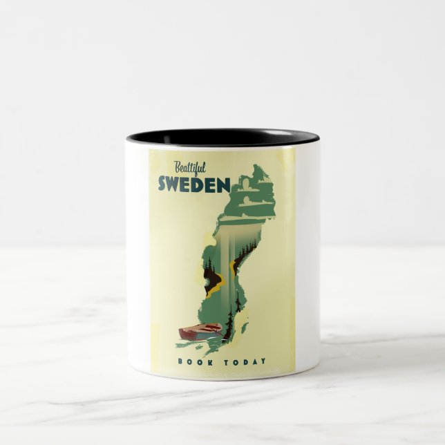 Caneca De Café Em Dois Tons Belo poster de viagens Suecia (Centro)