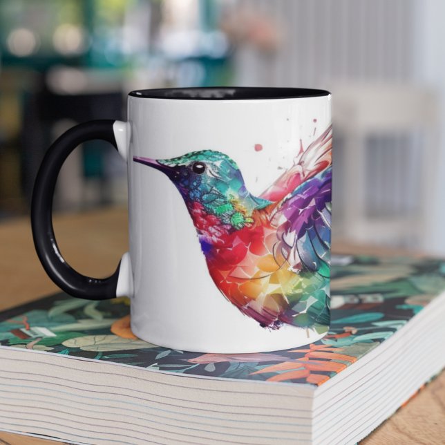 Caneca De Café Em Dois Tons Belo Rainbow Hummingbird com Efeito Splatter (Colorful hummingbird on two toned coffee mug for hummingbird lovers. )