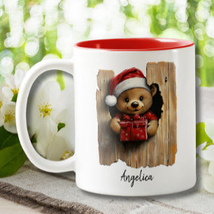 Caneca De Café Em Dois Tons Belo Urso De Pequim De Natal Com Personalidade De