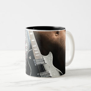 Caneca De Café Em Dois Tons Belo Violão Acústico
